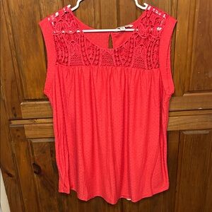 Zac & Rachel Women’s Sleeveless Red Lace Top with Textured Fabric Size 1X